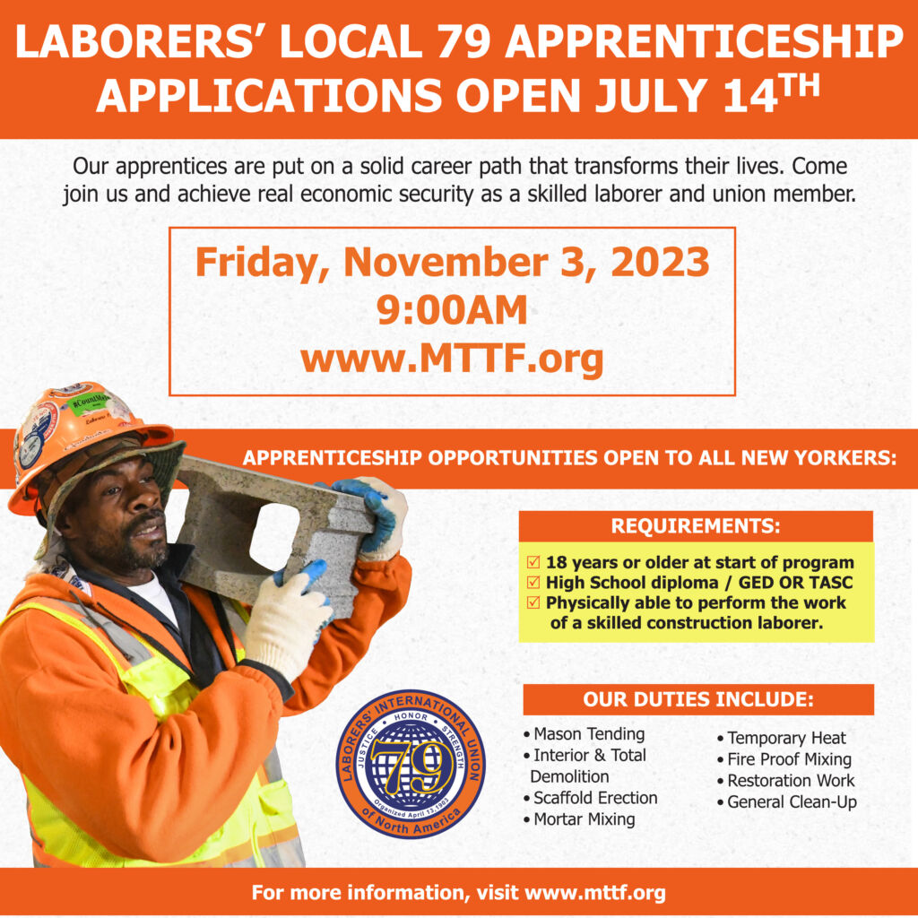 Local 79 Apprentice Recruitment Friday, November 3, 2023 at 900 am